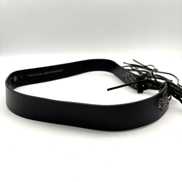 2004 Harley Davidson Black Genuine Leather Studded Logo Tassel Belt L 36.5-56.5\